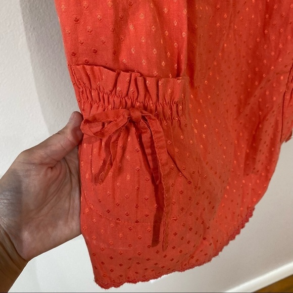 Orange Square Neck Pockets Cute Shirt Tie Back - Picture 2 of 8